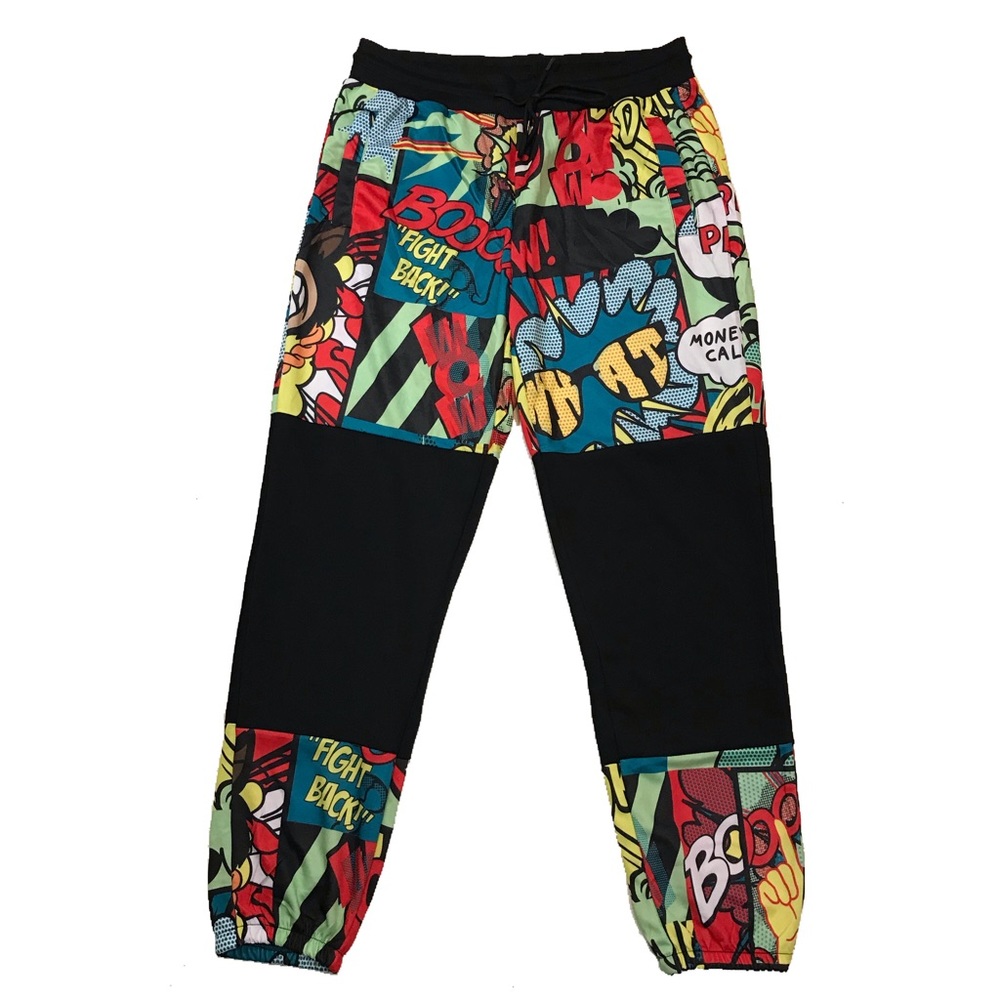 Men’s “Paid Comic” Track Pants. Sizes Small, Medium, Large, XL.